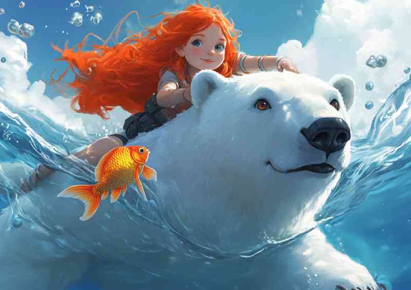 The polar bear gold fish and red haired girl
