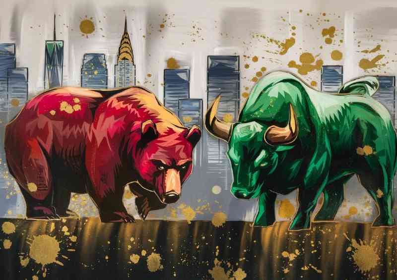 The red bear and the green bull