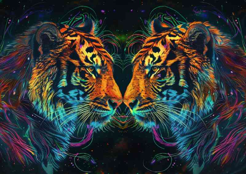 Tiger heads facing each other