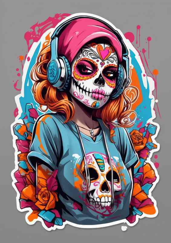 Vibrant Skull Sneaker Symphony Lady of the Dead Art