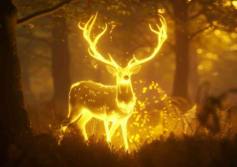 White deer in woods with full glow