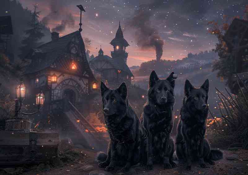Wolf like dogs in the village