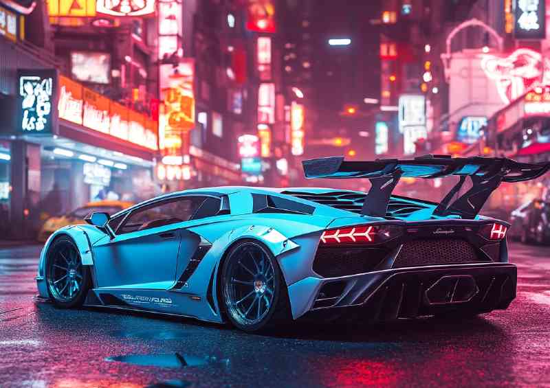 Blue Lamborghini Aventador in the streets