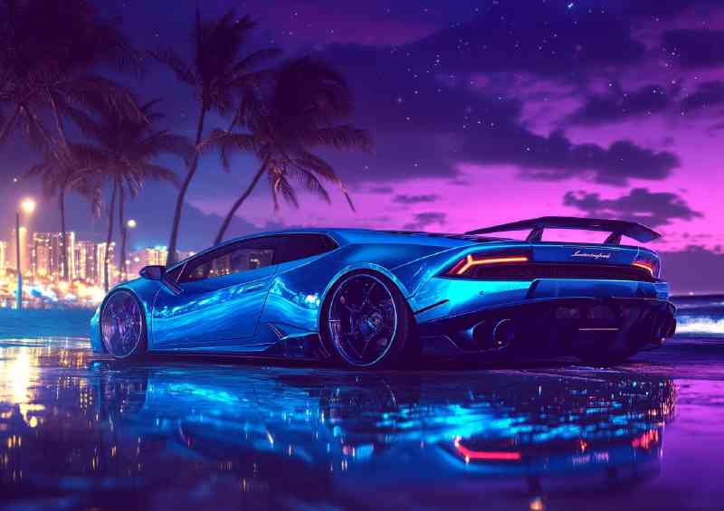 Blue Lamborghini Huracan at night
