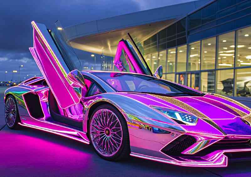 Chrome metallic Lamborghini Aventador with neon