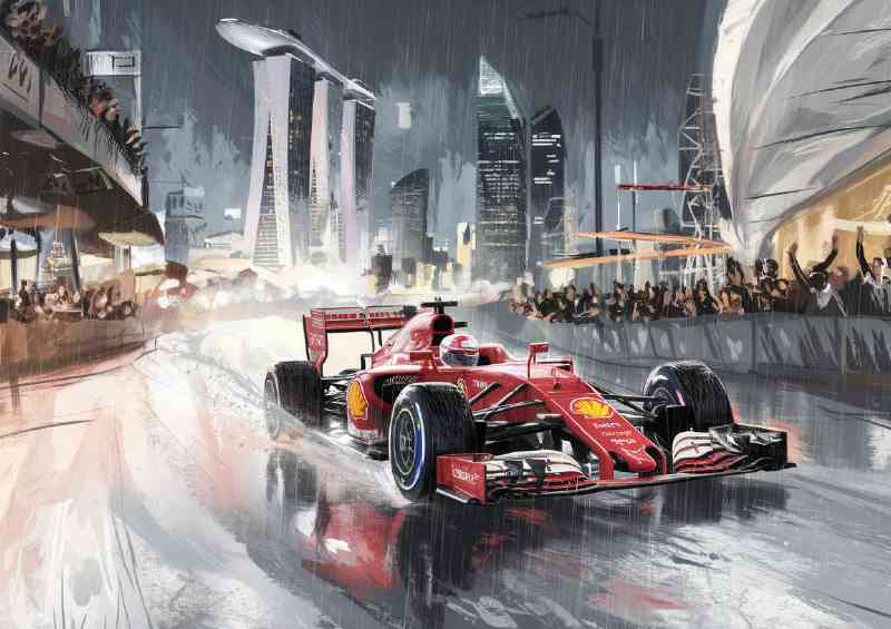 Dramatic formula one scene painted