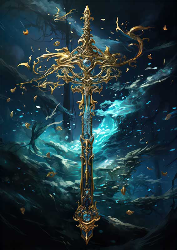 Fan art anime picture of a sword in the water