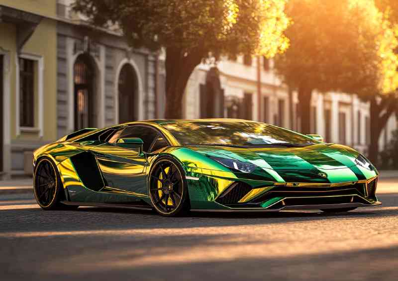 Green and yellow Lamborghini Aventadoe