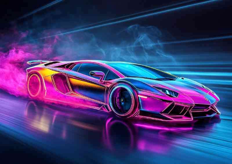 Lamborghini Aventador in neon colors with smoke