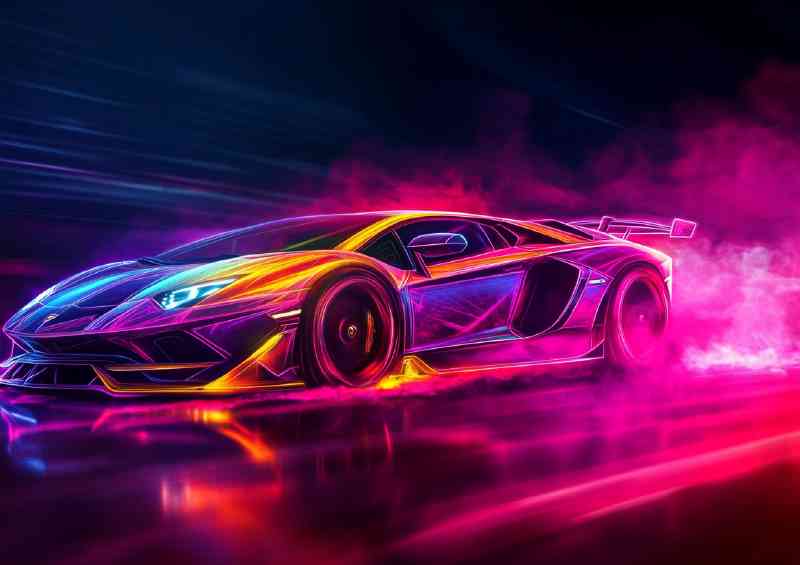 Lamborghini Aventador in neon with smoke