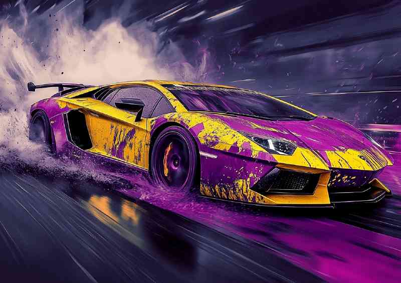 Lamborghini Aventador in yellow splashed purple