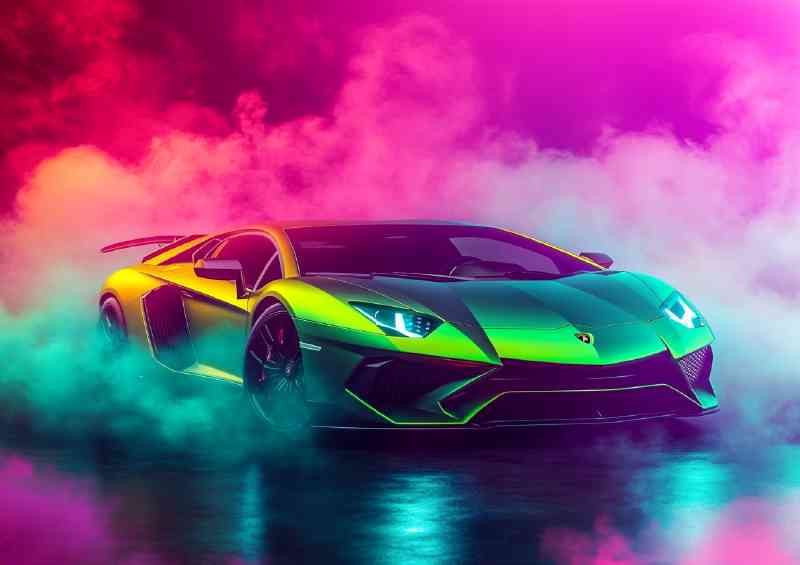 Lamborghini Aventador super green with smoke