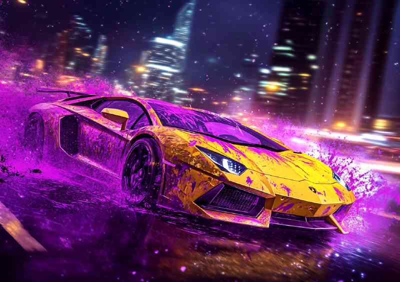 Lamborghini Aventador with yellow and purple paint