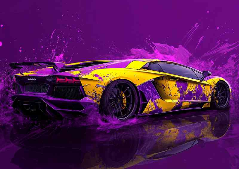 Lamborghini Aventador yellow and purple splashes