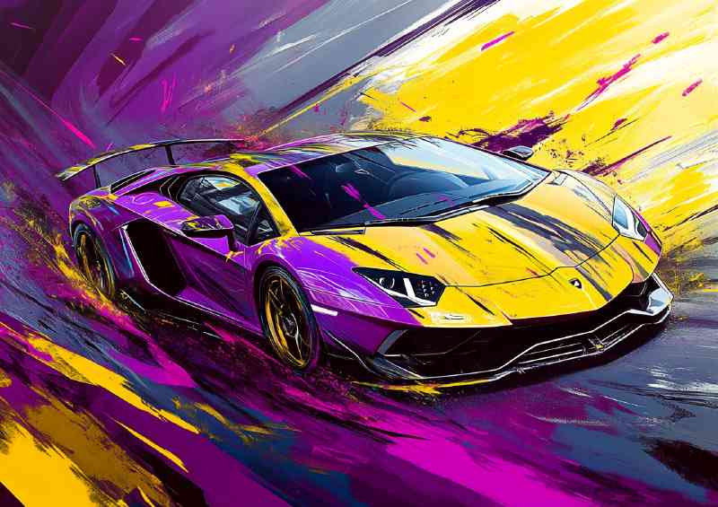 Lamborghini in the style of yellow and purple paint