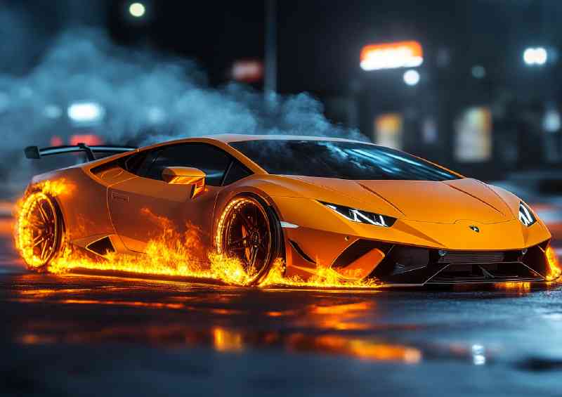 Lamborghini with smoke and fire