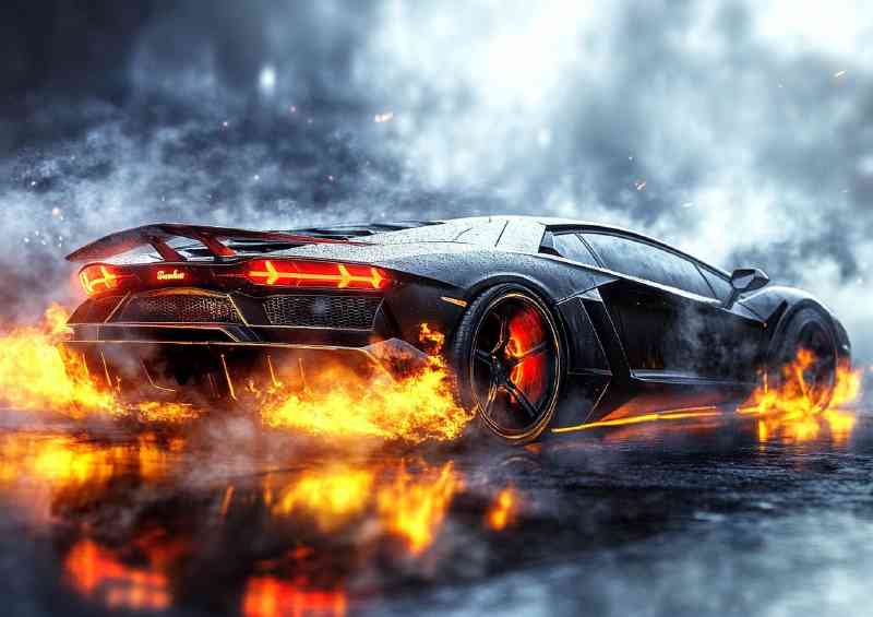 Lamborghiniin black on fire