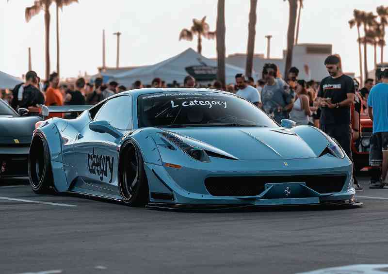 Light blue Ferrari 458 with a widebody kit