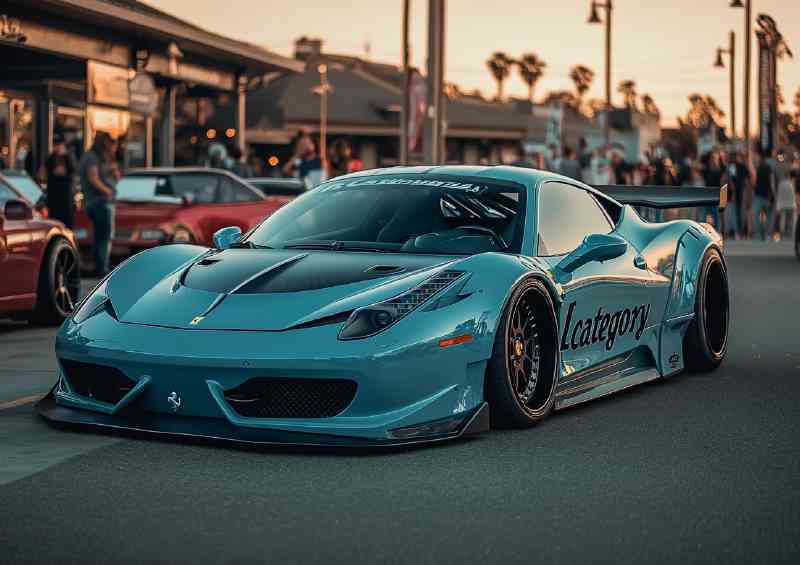 Light blue Ferrari 458 with_a widebody kit