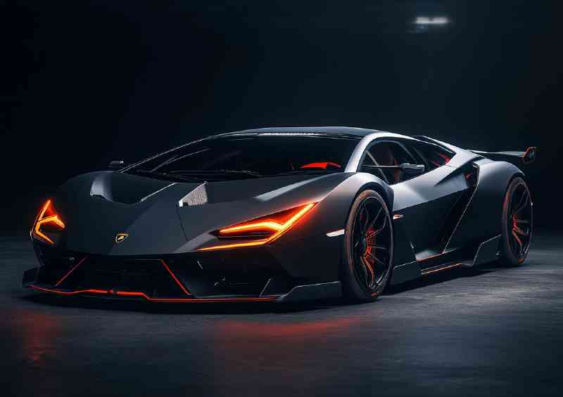 Matte black Lamborghini with orange lights