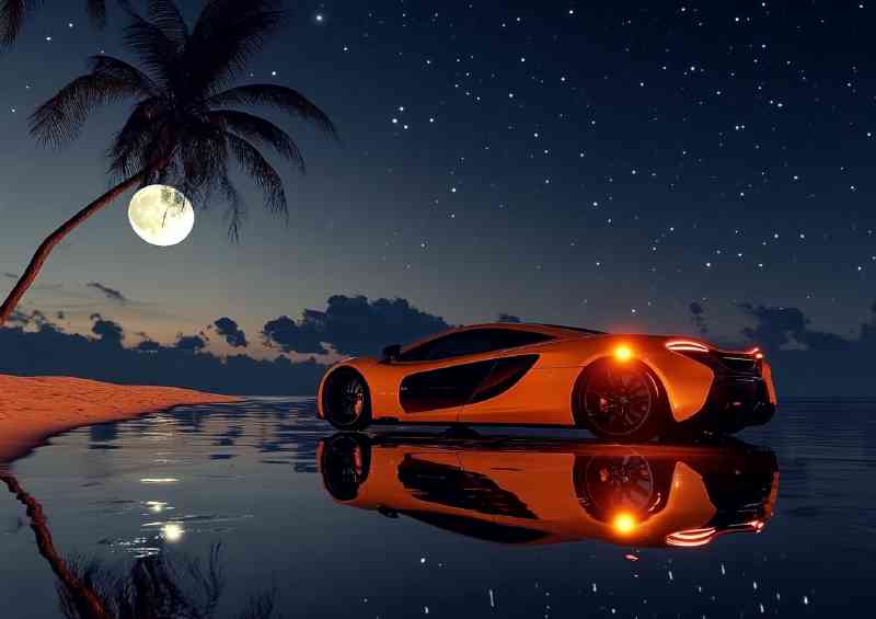 Mclaren car on the beach under moonlight stars