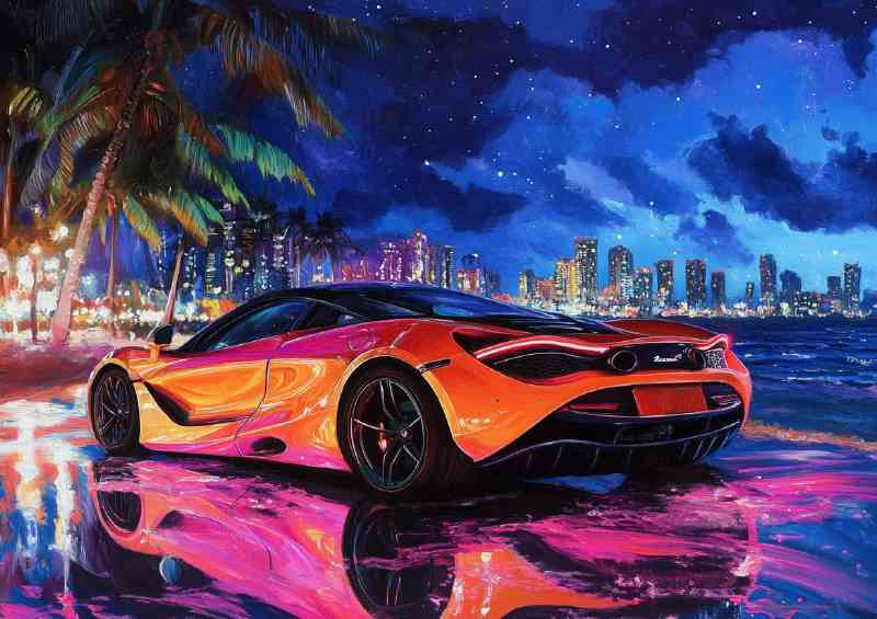 Mclaren car on the beech at dusk