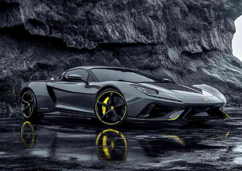 Metallic grey lotus car with yellow details