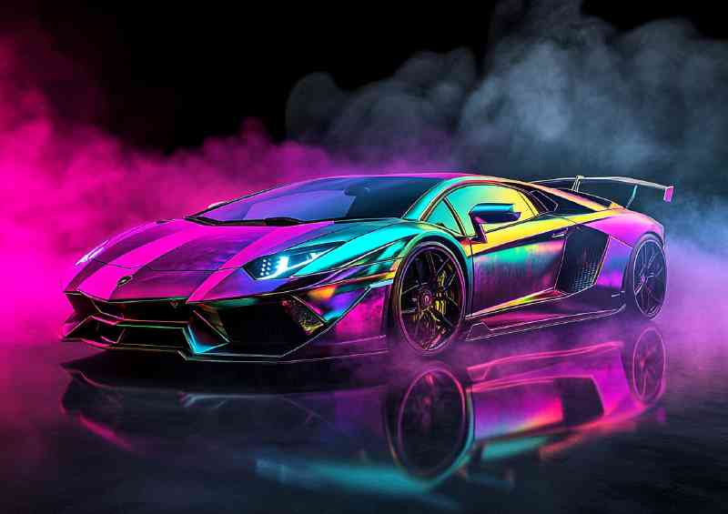 Neon Lamborghini with a smoke background