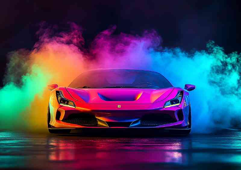 Neon color smoke supercar Ferrari