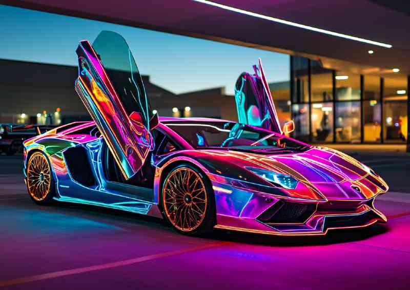Neon colored chrome Lamborghini Aventador