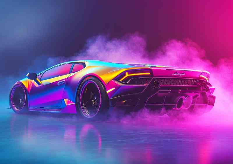NeonLamborghin rear end with smoke