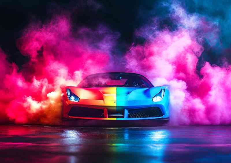 Rainbow smoke Ferrari