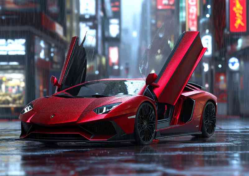 Red Lamborghini Aventador doors open