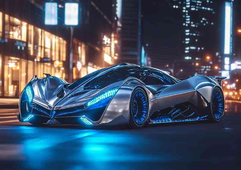 Stunning silver supercar with blue details parked