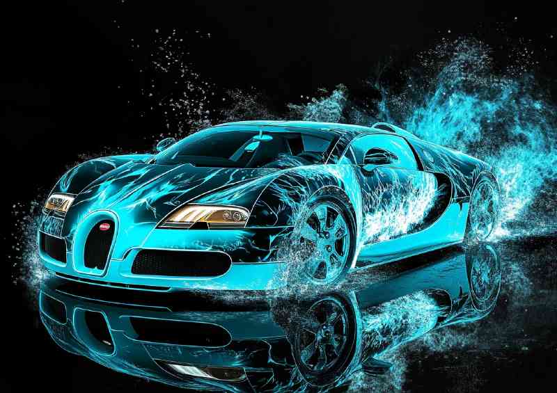 White Bugatti Veyronin blue fire