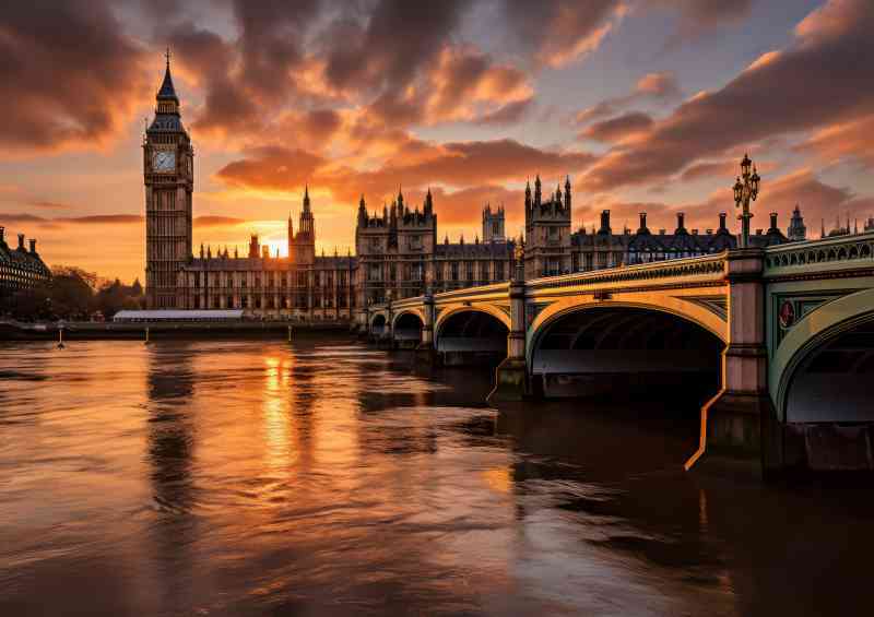 Big ben london bridge setting sun