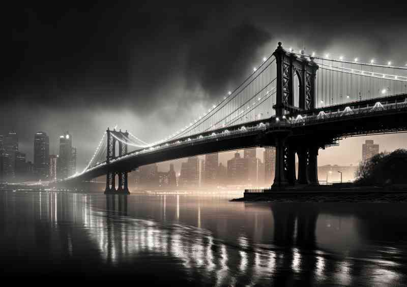 Brooklyn bridge at night black and white