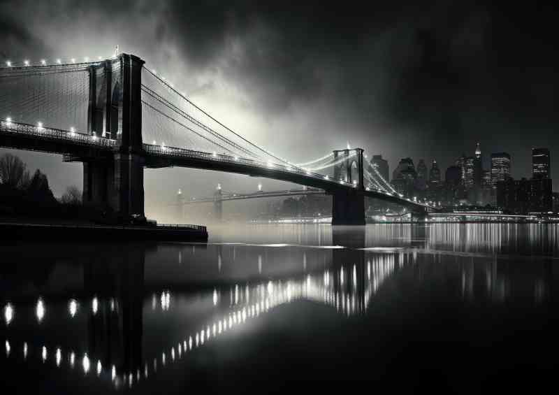 City brooklyn bridge in black and white