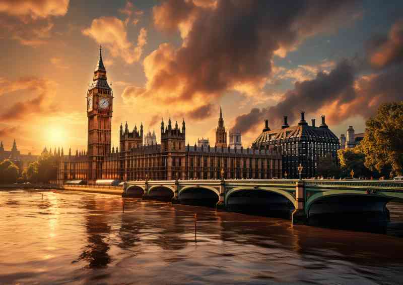 London at sunset cloudy skies