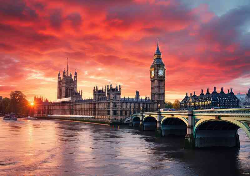London big ben clam day setting sun skyline