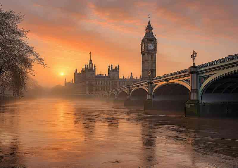 Misty sunrise over the river big ben