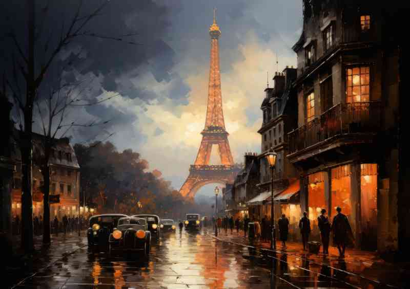 Paris busy road cars Effiel tower