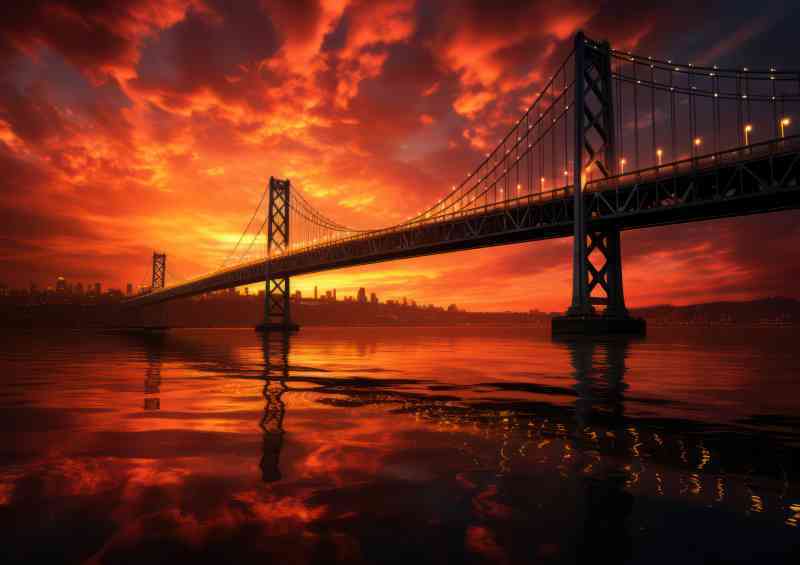 The bay bridge set againsed the sun setting