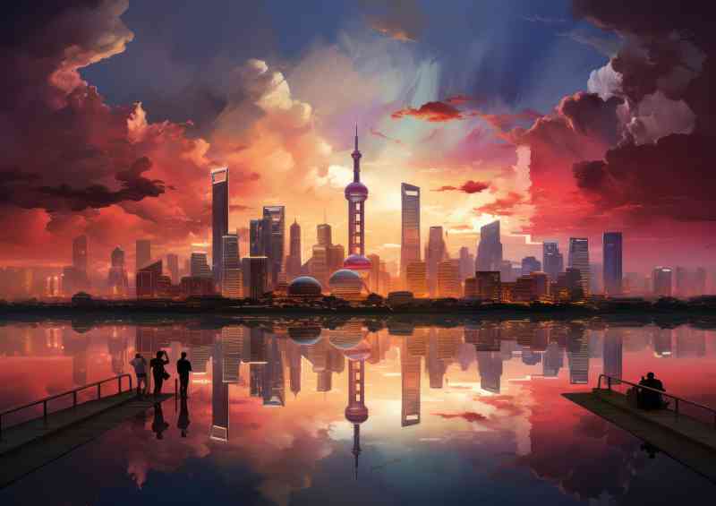 Chinese skyline at sunset night