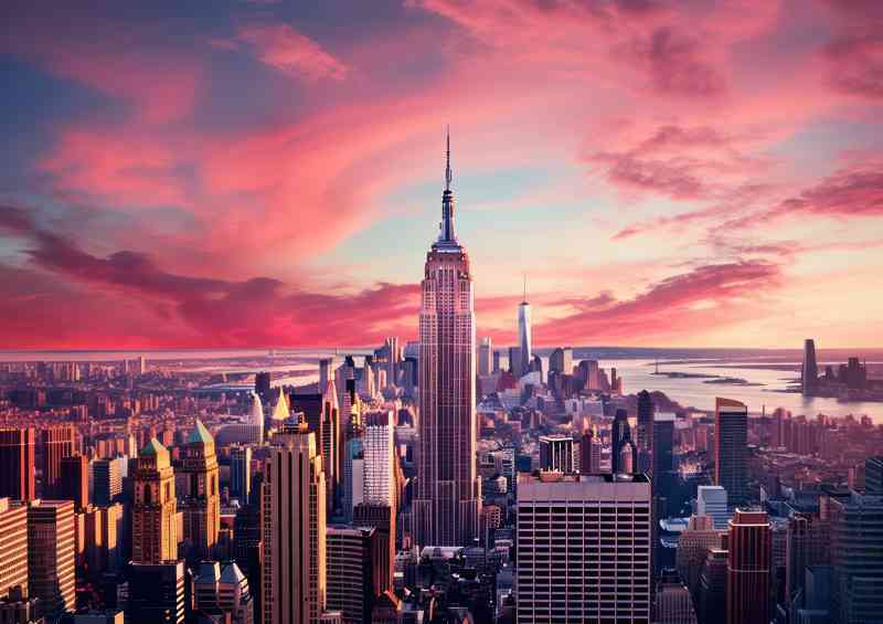 Empire state building purple skyline