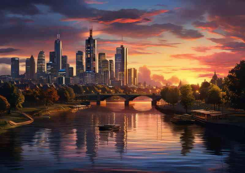Frankfurt urban skyline on a sunset day