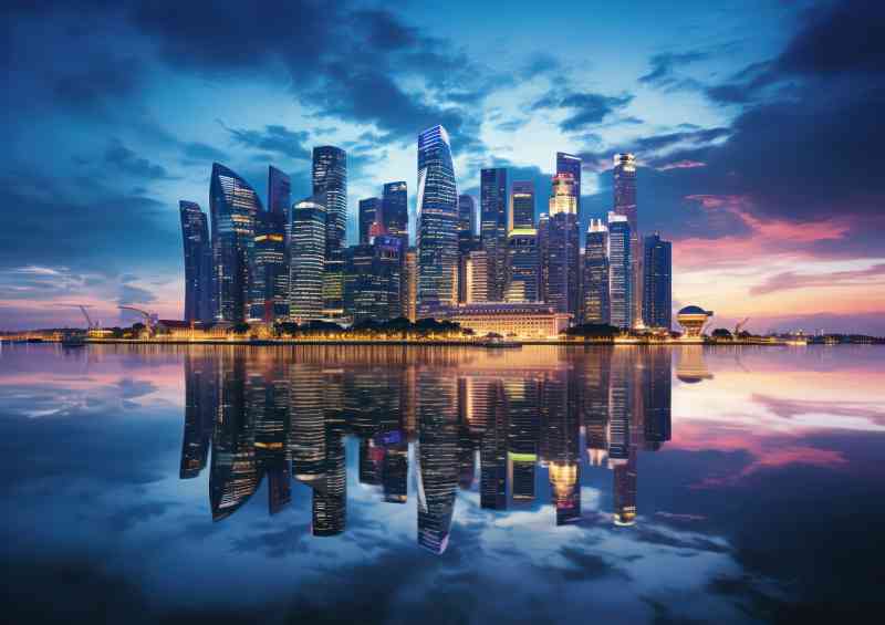 Skyline of singapore is reflected lake