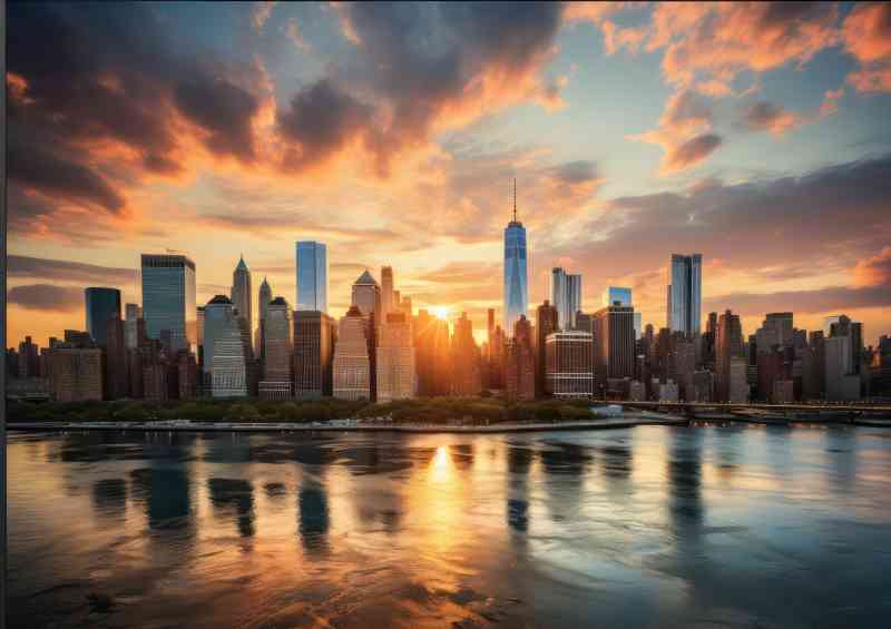 Sun setting over the river in NYC