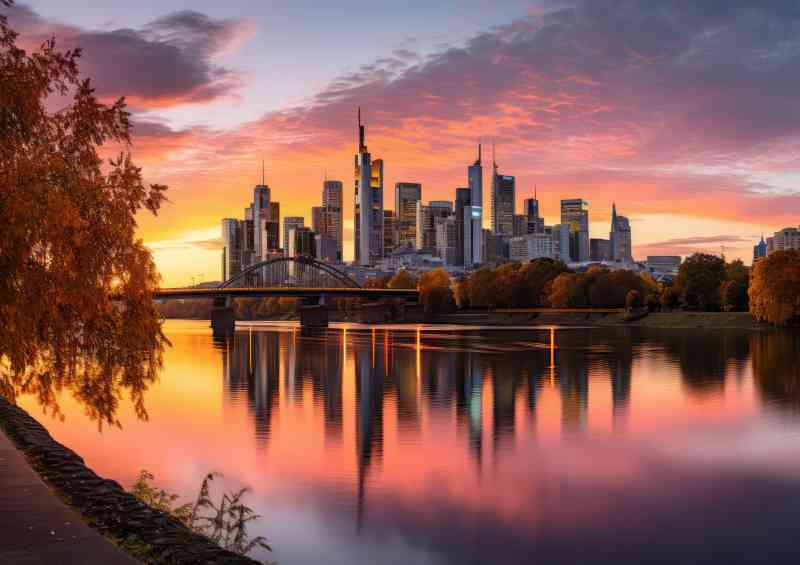 Sunrise in germany from river frankfurt
