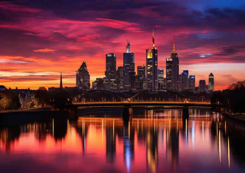 Sunrise over the river in frankfurt